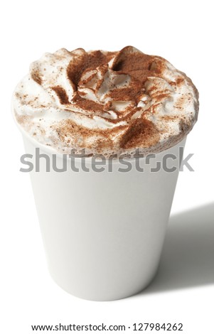 Paper cup with hot coffee drink isolated on white