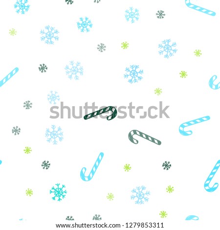 Light Blue, Green vector seamless layout with christmas sweet desserts.