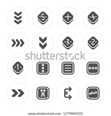 16 Download, Five, Upward, Next, More, Cycle, One, Three modern icons on round shapes, vector illustration, eps10, trendy icon set.