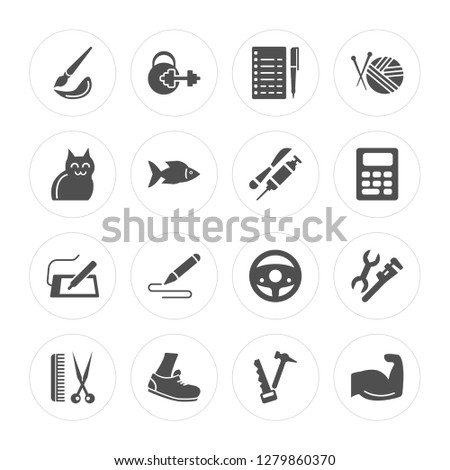 16 Painter, Athlete, Runner, Barber, Plumber, Body Building, Ailurophile, Graphic De, Doctor modern icons on round shapes, vector illustration, eps10, trendy icon set.