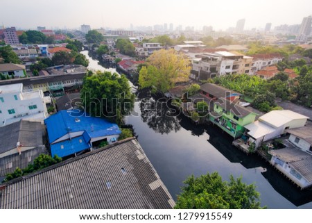 Residential area on LadPrao Canal in the afternoon, Bangkok, Thailand