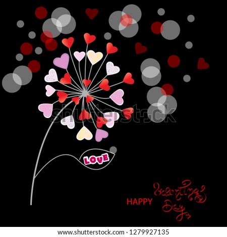 Happy Valentine's Day. Romantic greeting card with flower, paper cut hearts and bokeh effect. Template for Valentine's Day, Weddings, Birthday, Mother's Day, Women's Day.