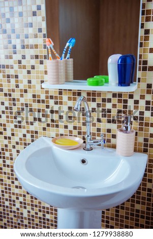 bathroom interior, hand wash basin - stock image