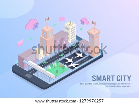 Smart city technology with smart service in isometric vector design
