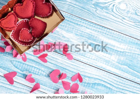 Beautiful decorative hearts on wooden background. Valentine's day. mother's day. I love you!