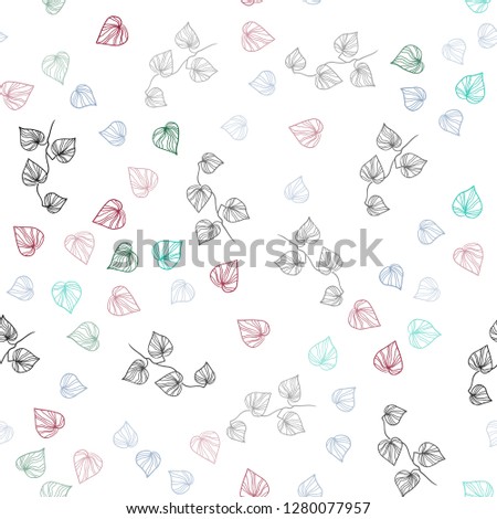 Light Green, Red vector seamless natural backdrop with leaves. Shining colored illustration with leaves in doodle style. Design for textile, fabric, wallpapers.