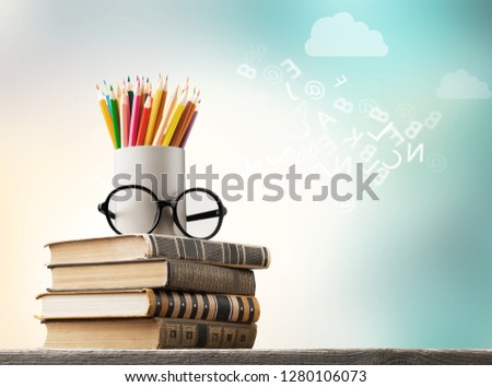 Day international school teachers blackboard books brazil Royalty-Free Stock Photo #1280106073