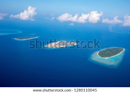 Amazing aerial of the beautiful atolls of the Maldives.