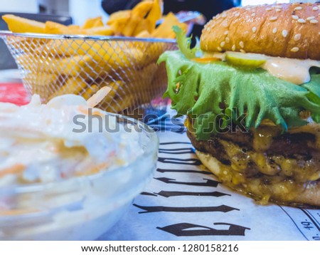 Picture of burger and fries.