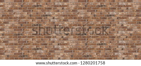 Long wide old dirty red brick wall texture background. Horizontal panoramic view.