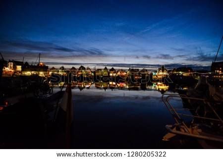 Waterfront of Volendam at night The Netherlands
