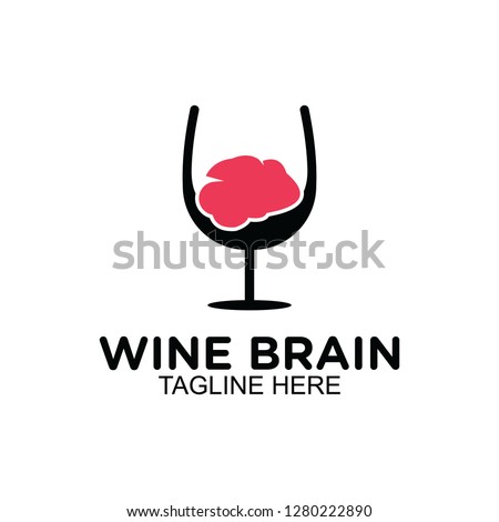Wine glass and brain logo, vector clip art.