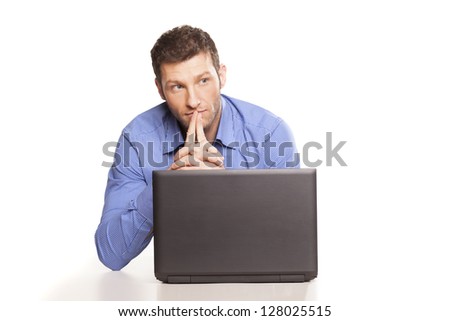 Attractive businessman With Laptop, On White Background
