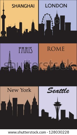  Silhouettes of famous cities. Vector