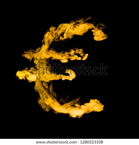 euro sign from yellow colorful smoke isolated on black background