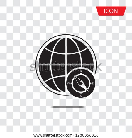 Globe web icon and compass icon vector isolated on white background.