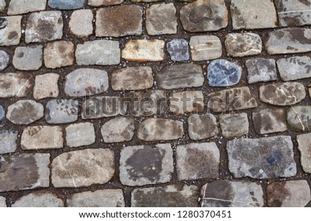 Close up picture of cobbled pathway. Texture. Design. Pattern