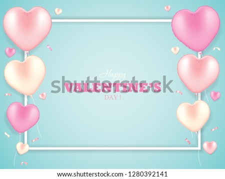 Valentines Day background with heart shaped balloons, vector illustration