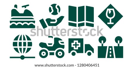  transport icon set. 8 filled transport icons. Simple modern icons about  - Worldwide, Jet ski, Quad, Earth, Ambulance, Map, Street, Fragile
