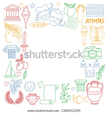Travel to Greece. Vector set with doodle style icons