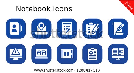  notebook icon set. 10 filled notebook icons. Simple modern icons about  - Contact, Laptop, List, Clipboard, Paper, Computer, Tablet, Ebooks