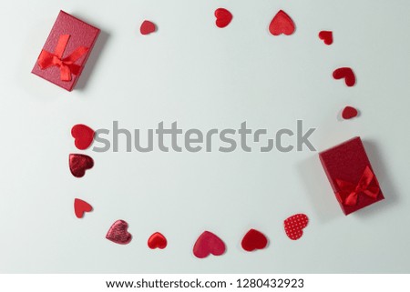 Close-up of Valentine gifts and decorations on white background