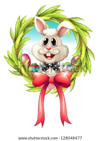 Illustration of a border with a bunny and a big ribbon on a white background