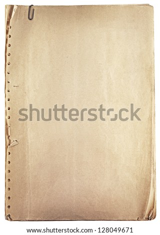 Pile of old vintage papers isolated on white