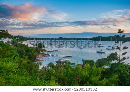 The bay of Neiafu after sunset, Vava'u islands, Tonga, South Pacific Royalty-Free Stock Photo #1280510332