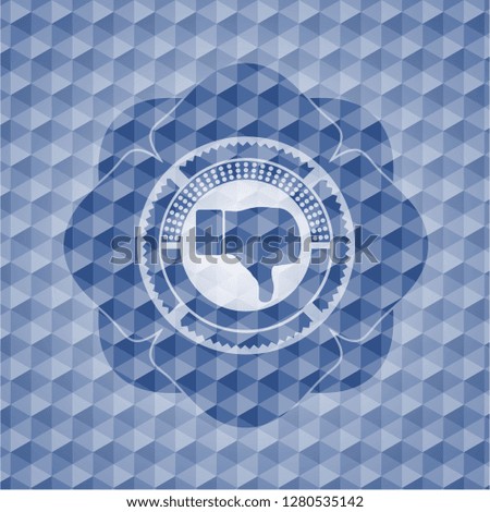 dislike icon inside blue badge with geometric pattern background.