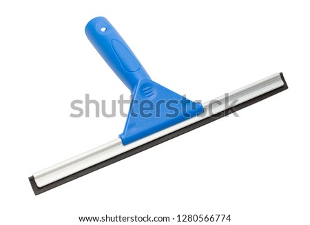 Blue Plastic Window Cleaning Squeegee Isolated on White. Royalty-Free Stock Photo #1280566774