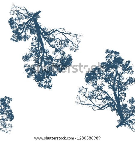 Seamless vecter picture. The silhouette of the tree branches that spread out. Blue and white tone.