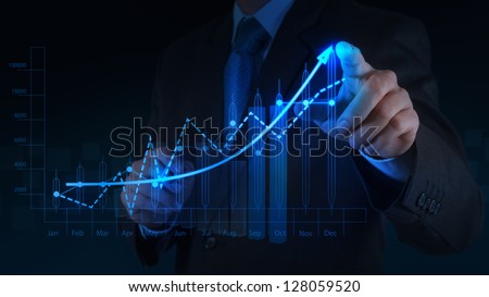 businessman hand working with new modern computer and business strategy as concept Royalty-Free Stock Photo #128059520