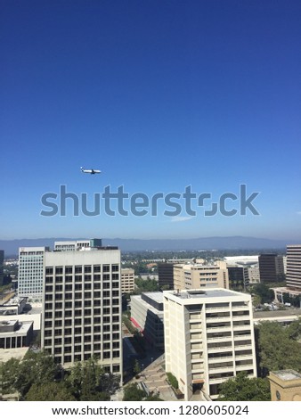 Airplane approaching San Jose airport