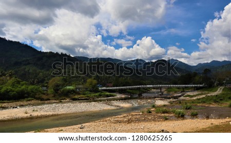 mountain  river  and bridge
