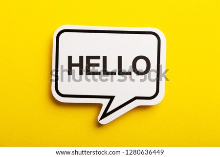Hello speech bubble isolated on the yellow background. Royalty-Free Stock Photo #1280636449