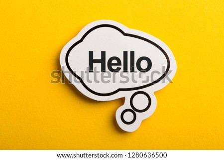 Hello speech bubble isolated on the yellow background.
