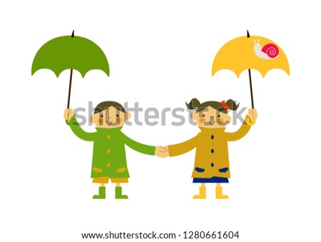 A child wearing a raincoat.
Illustration for the rainy season.Seasonal clip art.