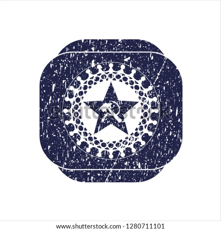 Blue communism icon inside distress rubber texture