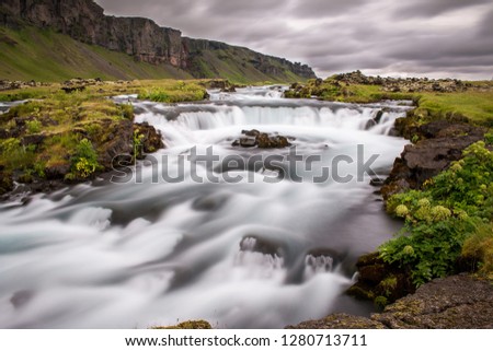 
Torrent in Iceland with cliff in the background