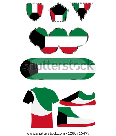 Kuwait flag, badges from the national colors of the country, isolated on white background