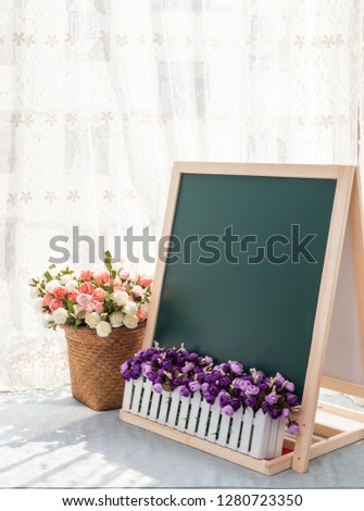 The blackboard on the windowsill