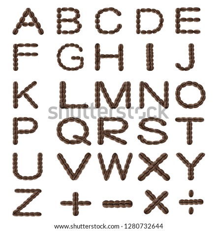 Letters made from coffee beans Collated on a white background
