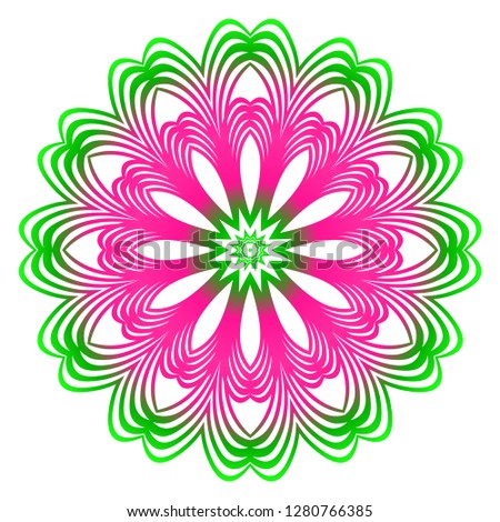 Anti-Stress Therapy Pattern. Mandala. For Design Backgrounds. Vector Illustration. Can Be Used For Textile, Greeting Card, Coloring Book, Phone Case Print. Gradient green, pink color.
