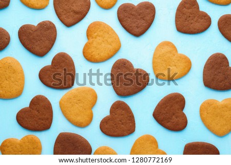 Heart shaped cookies background. Valentine's Day. Top view.