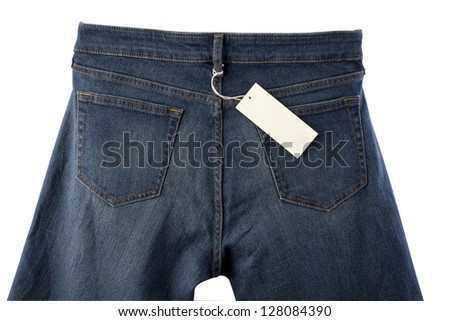 back side of dark blue jeans with tag