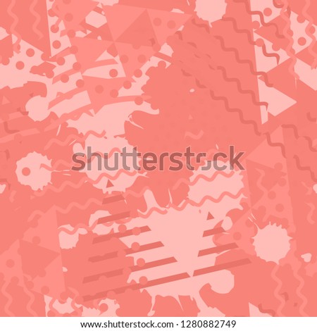 Seamless grunge pattern with fluid shapes of coral color.