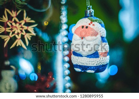 Christmas background with decorated Christmas tree and balls. Blurry background, Happy New Year concept