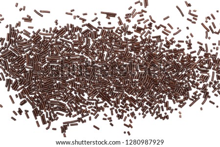 Chocolate sprinkles isolated on white background and texture, top view