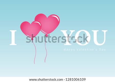 pink balloons in blue sky I love you valentines day greeting card vector illustration EPS10
